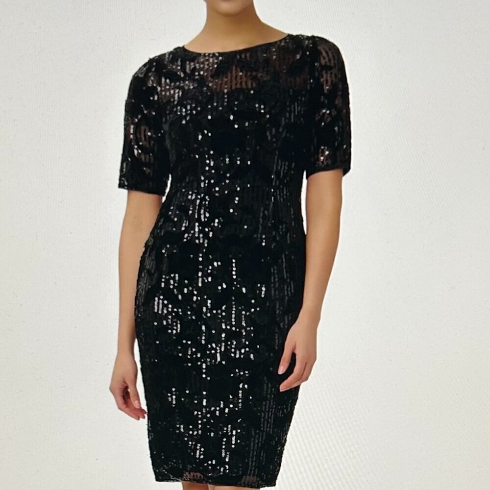 Adrianna Papell Womens Black Velvet Knee-Length Sheath Dress 10